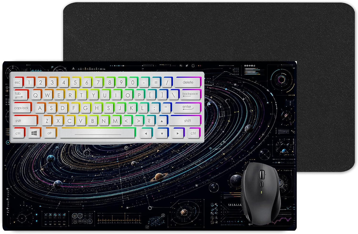 Vixar Futuristic Orbit Diagram Large Desk Mat – Colourful Space Tech Fabric Mouse Pad with 3mm Non-Slip Rubber Base, 600 x 350mm