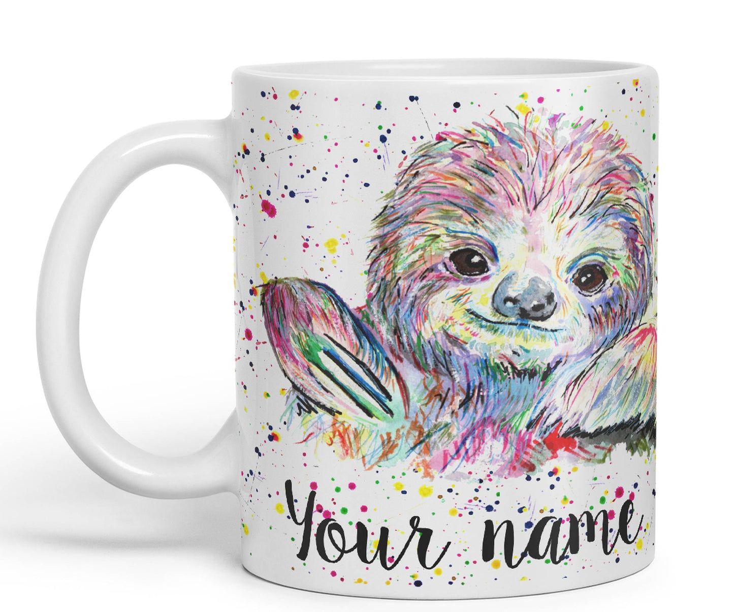 Vixar Personalised with Your Text Sloth Lazy Animals Watercolour Art Coloured Ceramic Mug Cup Gift 330ml 11oz Custom Work Office Tea Coffee (O1)