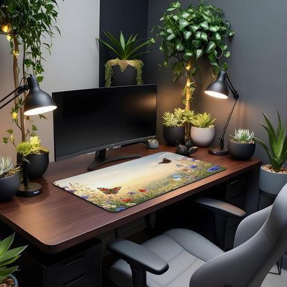Vixar Wildflower Butterflies Large Desk Mat – Garden Nature Fabric Mouse Pad with 3mm Non-Slip Rubber Base, 600 x 350mm