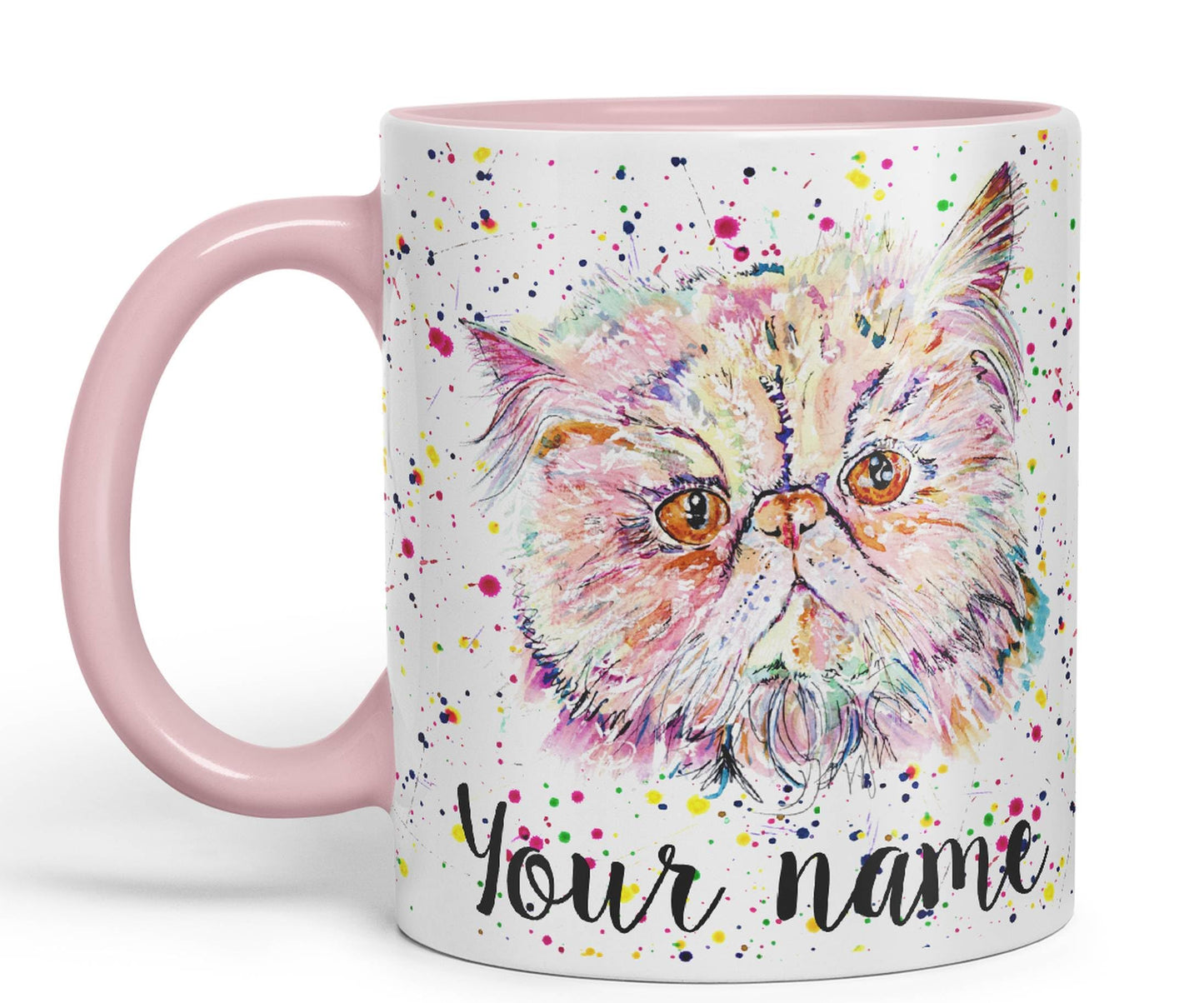 Vixar Personalised with Your Text Persian Cat Kitten Pet Art Coloured Ceramic Mug Cup Gift 330ml 11oz Custom Work Office Tea Coffee