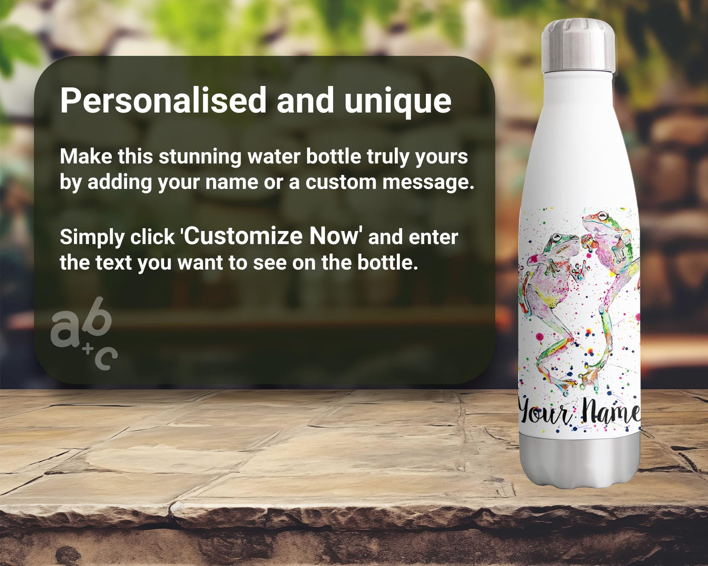 Dancing Frogs Personalised Custom Bottle with Your Text/Name Watercolour Frog Animals Bottle Double Wall Insulated Stainless Steel Sport Drinks 500ml