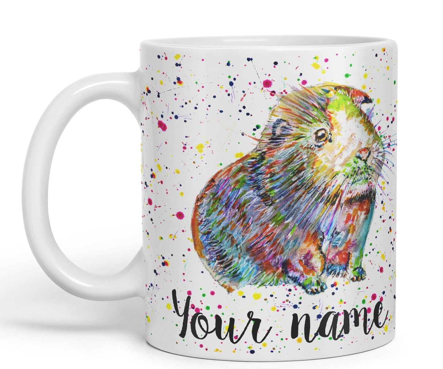 Vixar Personalised with Your Text Guinea Pig Short Haired Pet Watercolour Art Coloured Ceramic Mug Cup Gift 330ml 11oz Custom Work Office Tea Coffee