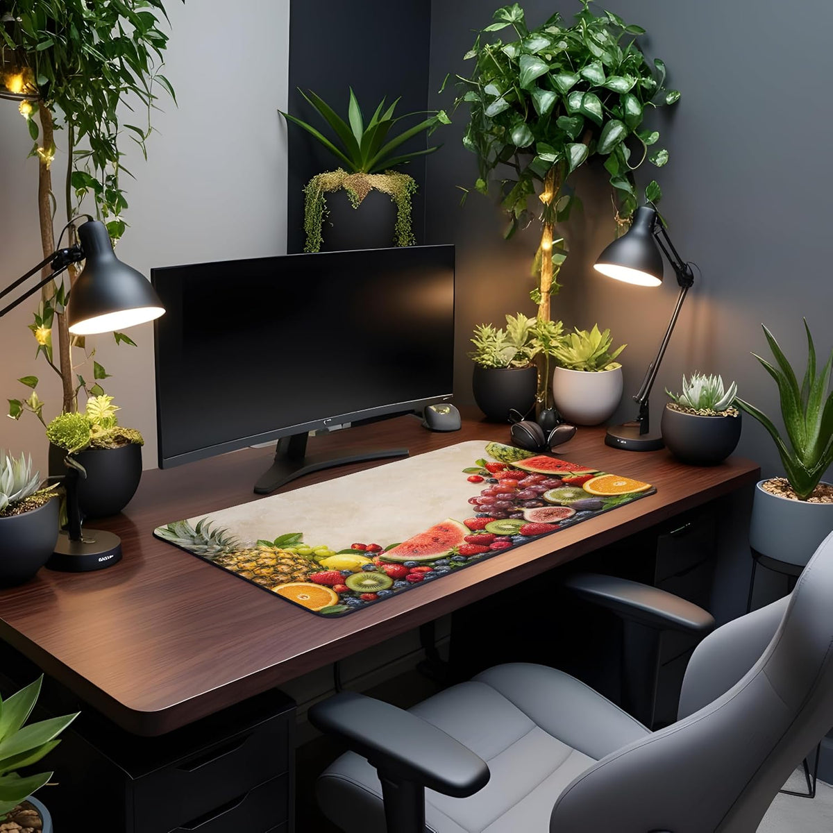 Vixar Tropical Fruit Border Large Desk Mat – Colourful Fresh Fruit Fabric Mouse Pad with 3mm Non-Slip Rubber Base, 600 x 350mm