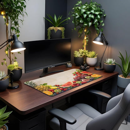 Vixar Tropical Fruit Border Large Desk Mat – Colourful Fresh Fruit Fabric Mouse Pad with 3mm Non-Slip Rubber Base, 600 x 350mm