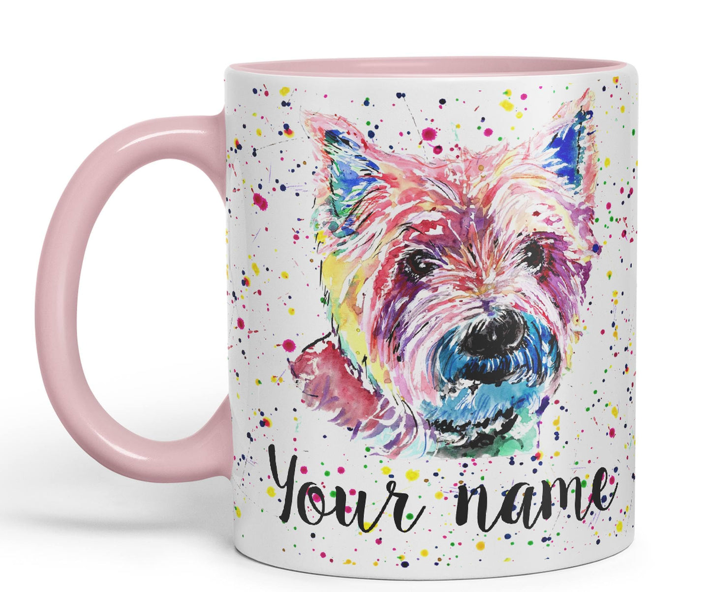 Personalised mug with Your Text name West Highland terrier Scottish animals Watercolour Art Coloured Ceramic Mug Cup Gift 330ml 11oz Custom Work Office Tea Coffee