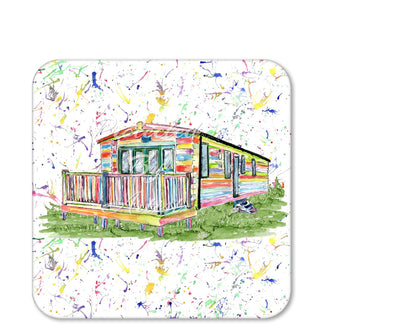 Coaster Caravan Static Holiday Home Coasters Watercolour Art Gift Work Office Dining Tea coffee