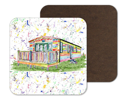 Coaster Caravan Static Holiday Home Coasters Watercolour Art Gift Work Office Dining Tea coffee