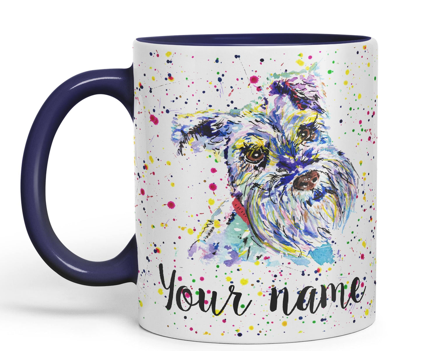 Personalised mug with Your Text name Schnauzer Terrier Dog Pet animals Watercolour Art Coloured Ceramic Mug Cup Gift 330ml 11oz Custom Work Office Tea Coffee