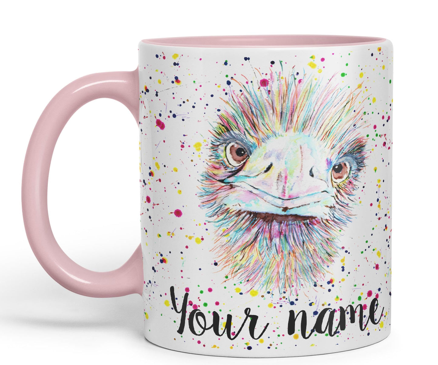 Vixar Personalised with Your Text Emu Bird Animals Watercolour Art Coloured Ceramic Mug Cup Gift 330ml 11oz Custom Work Office Tea Coffee