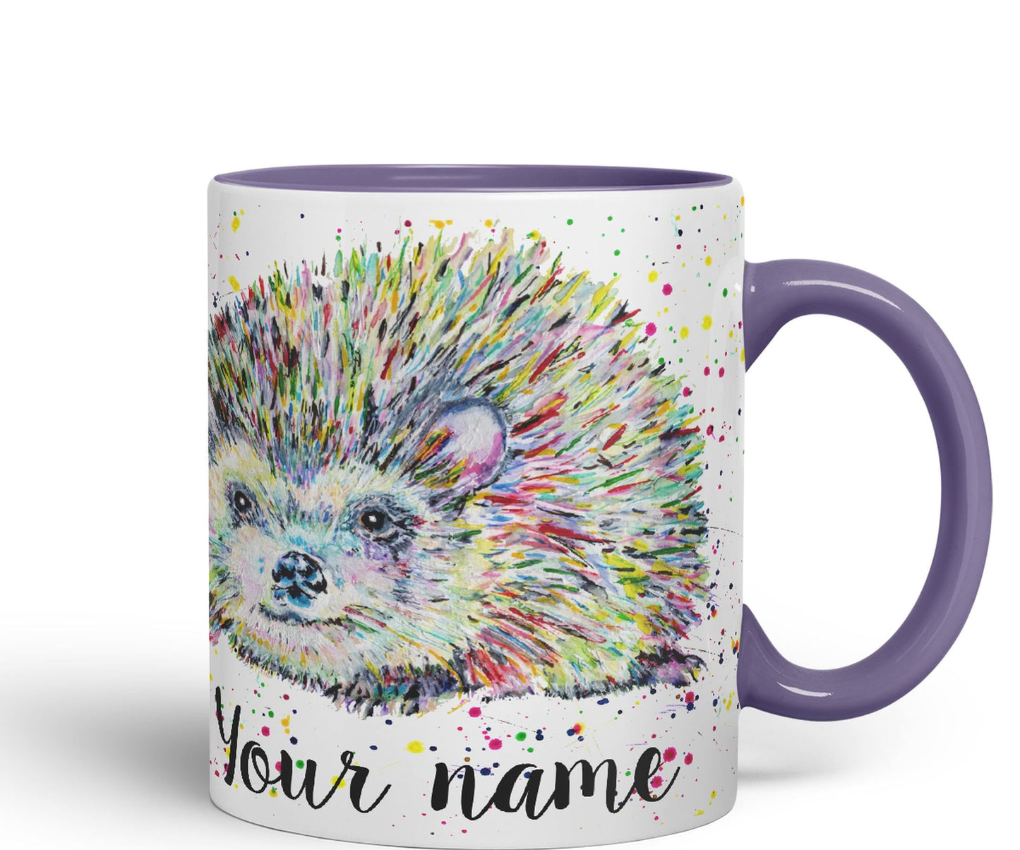 Vixar Personalised with Your Text Hedgehog Wildlife Watercolour Art Coloured Ceramic Mug Cup Gift 330ml 11oz Custom Work Office Tea Coffee