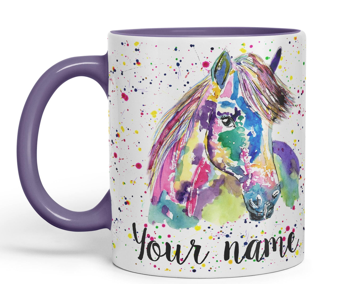 Vixar Personalised with Your Text Pony Small Horse Farm Animals Watercolour Art Coloured Ceramic Mug Cup Gift 330ml 11oz Custom Work Office Tea Coffee (O1)