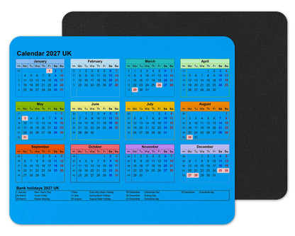 Vixar Calendar 2027 Mouse mat pad for UK with Holiday Non Slip PC Desktop Laptop for office school work home (White)