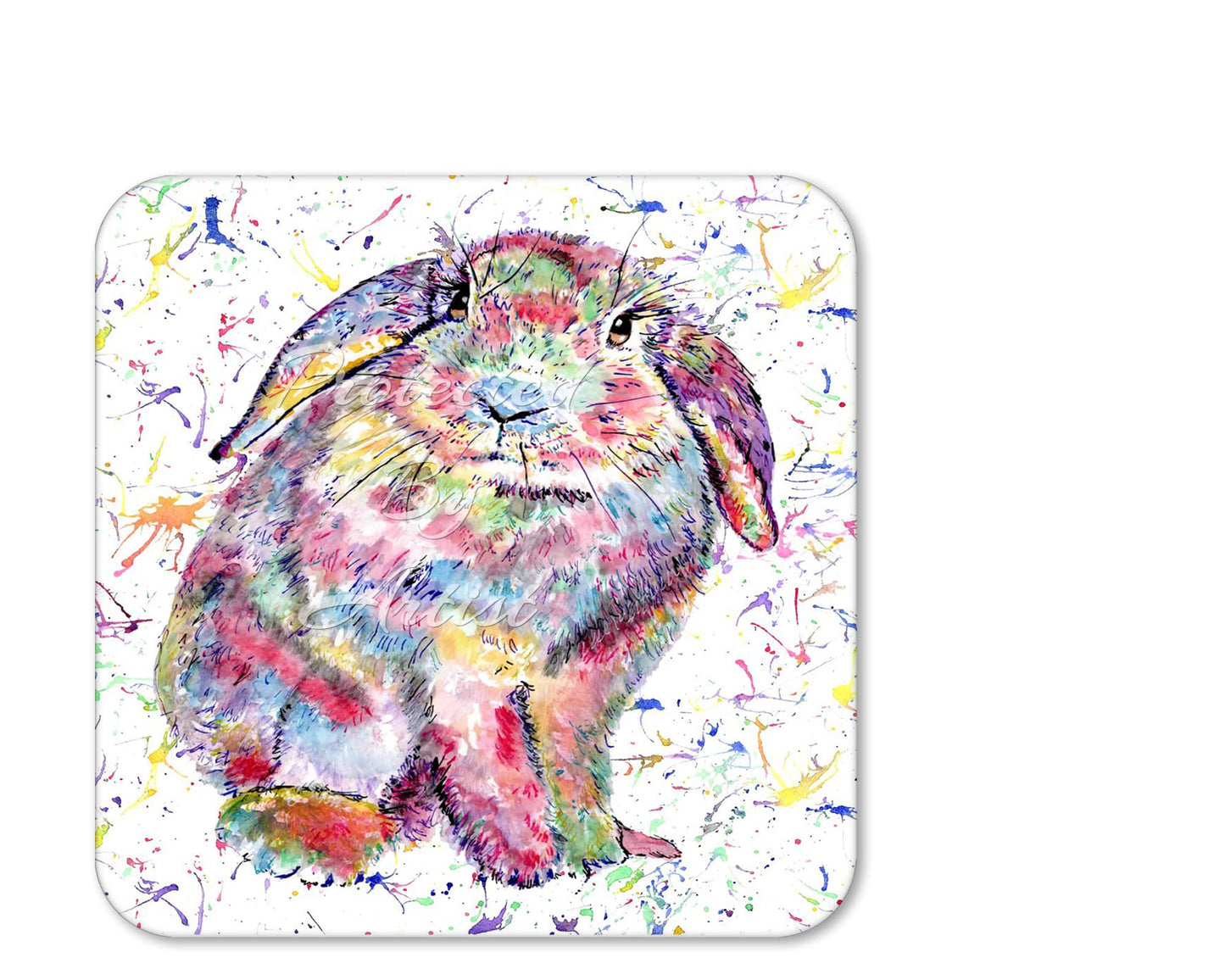 Coaster Lop Rabbit Bunny Eared Wildlife Animals Coasters Watercolour Art Gift Work Office Dining Tea coffee (set of4)