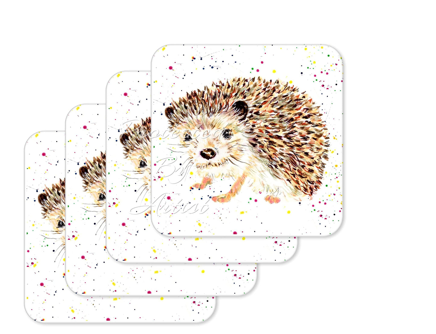 Coaster Hedgehog British Wildlife Hand Painted Animals Coasters Watercolour Art Gift Work Office Dining Tea coffee