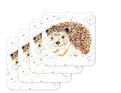 Coaster Hedgehog British Wildlife Hand Painted Animals Coasters Watercolour Art Gift Work Office Dining Tea coffee