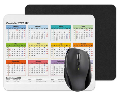 Vixar Calendar 2026 Mouse mat pad for UK with Holiday Non Slip PC Desktop Laptop for office school work home