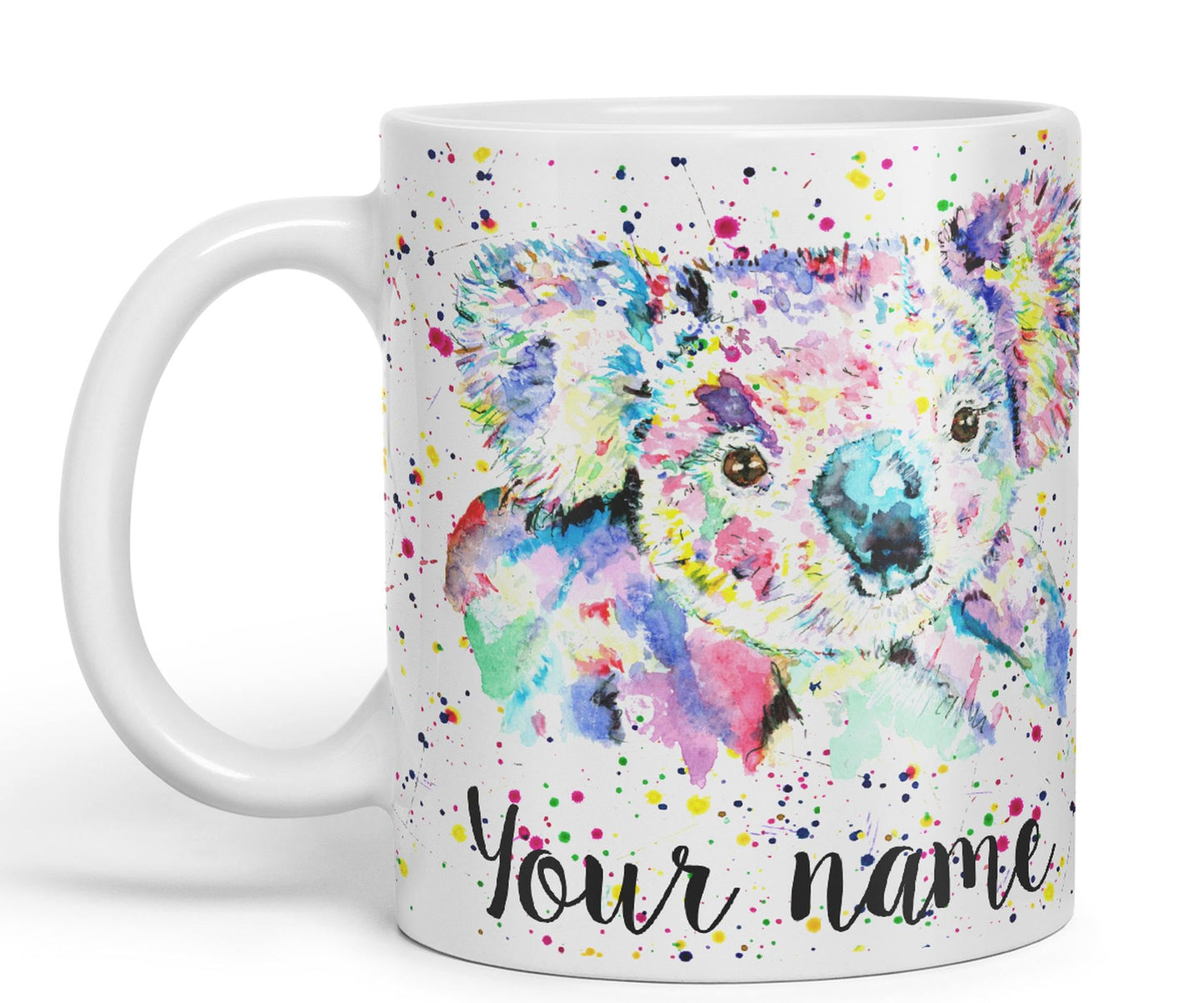 Vixar Personalised with Your Text Koala Bear Animals Watercolour Art Coloured Ceramic Mug Cup Gift 330ml 11oz Custom Work Office Tea Coffee