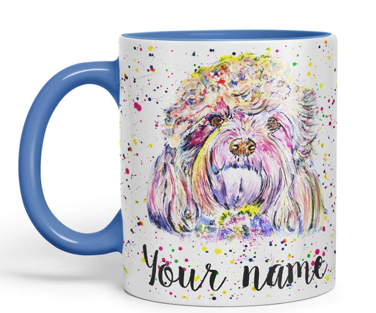 Vixar Personalised with Your Text Cavapoo Puppies Dog Pet Animals Watercolour Art Coloured Ceramic Mug Cup Gift 330ml 11oz Custom Work Office Tea Coffee