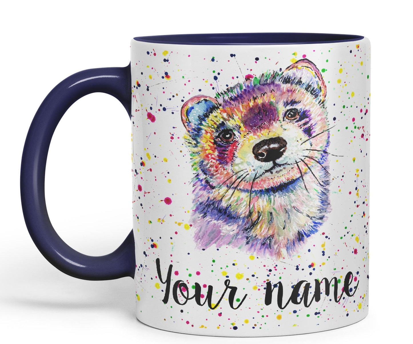 Personalised mug with Your Text name Ferret Pet animals Watercolour Art Coloured Ceramic Mug Cup Gift 330ml 11oz Custom Work Office Tea Coffee