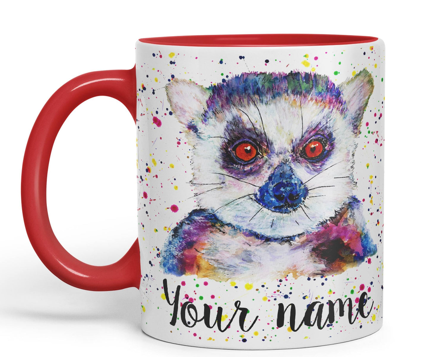 Vixar Personalised with Your Text Lemur Animals Watercolour Art Coloured Ceramic Mug Cup Gift 330ml 11oz Custom Work Office Tea Coffee