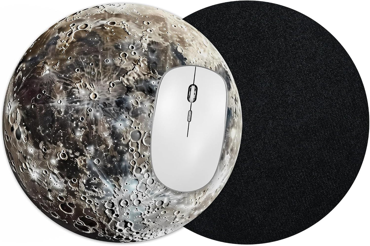 Vixar Moon Round Mouse Mat – Lunar Space Fabric Mouse Pad with 5mm Non-Slip Rubber Base, 202mm (Moon)