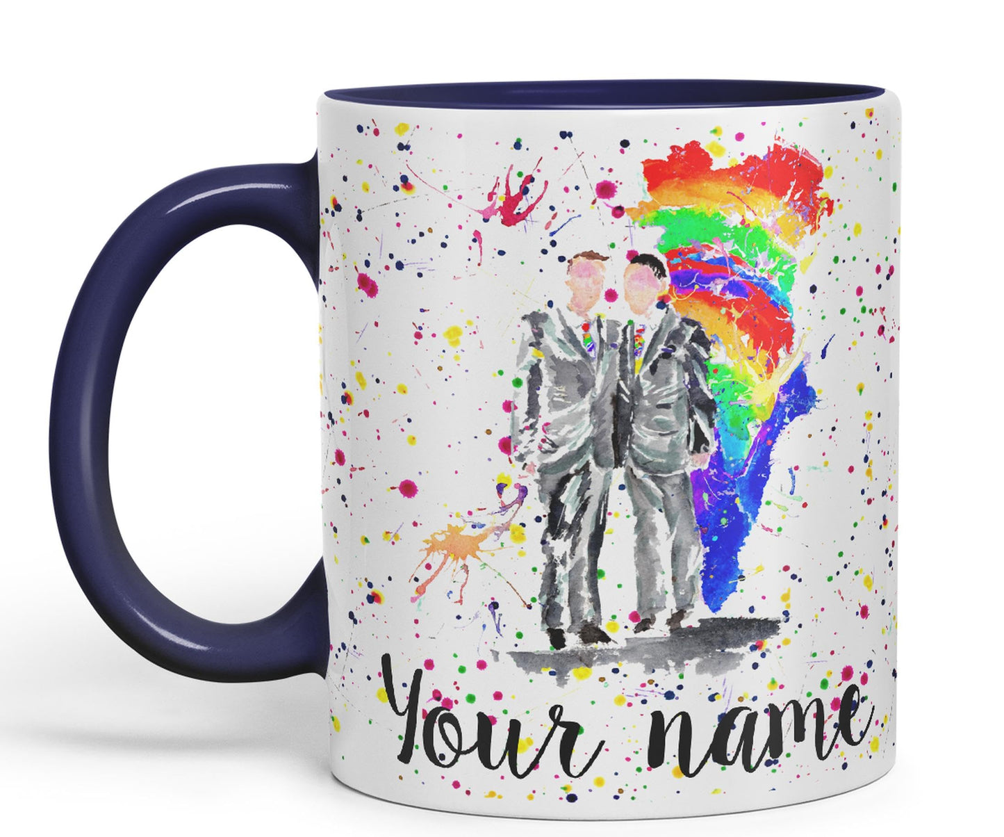 Vixar Personalised with Your Text Wedding Mr and Mr Pride Gay Art Coloured Ceramic Mug Cup Gift 330ml 11oz Custom Work Office Tea Coffee