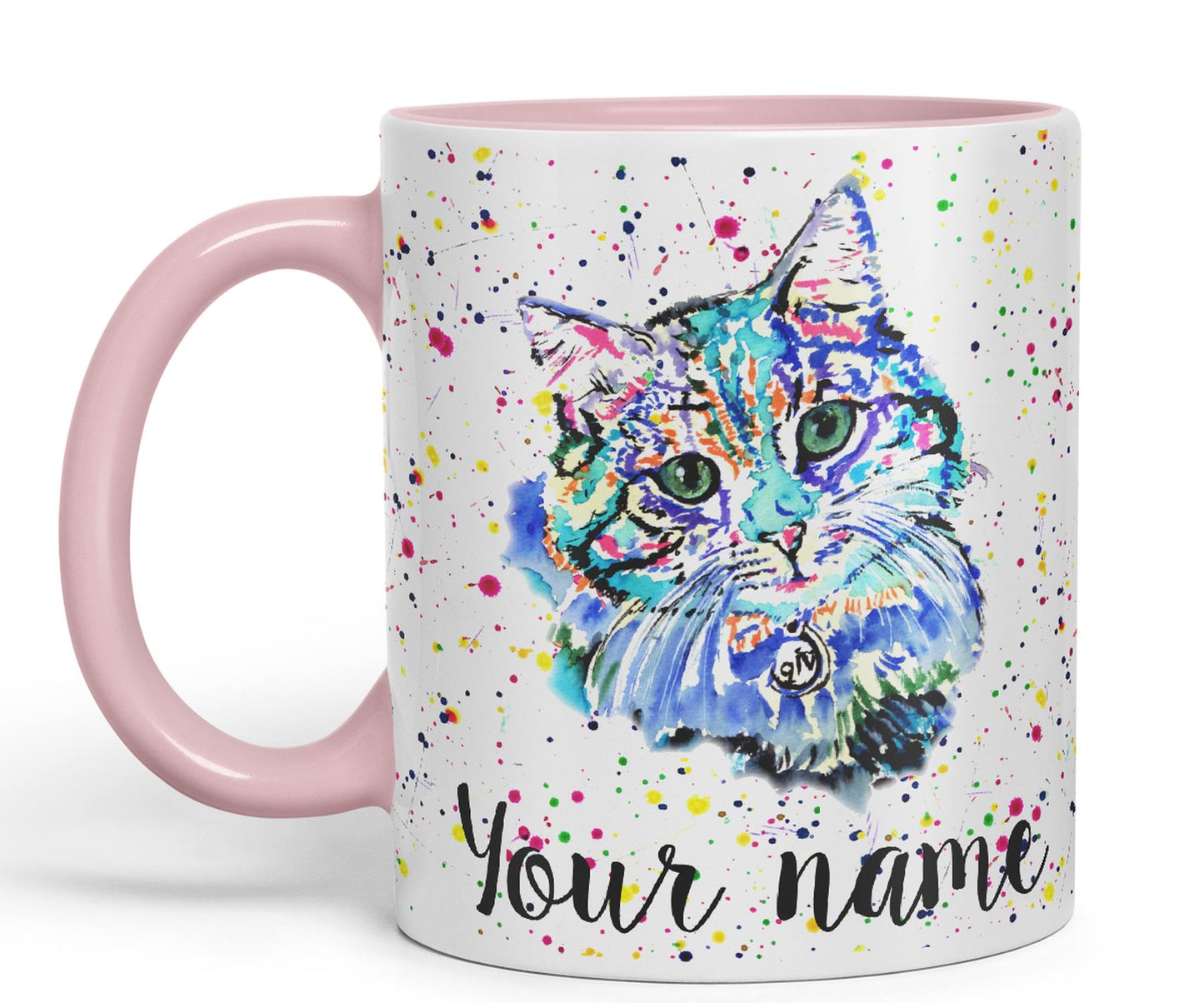 Vixar Personalised with Your Text Blue Cat Kitten Feline Watercolour Art Coloured Ceramic Mug Cup Gift 330ml 11oz Custom Work Office Tea Coffee