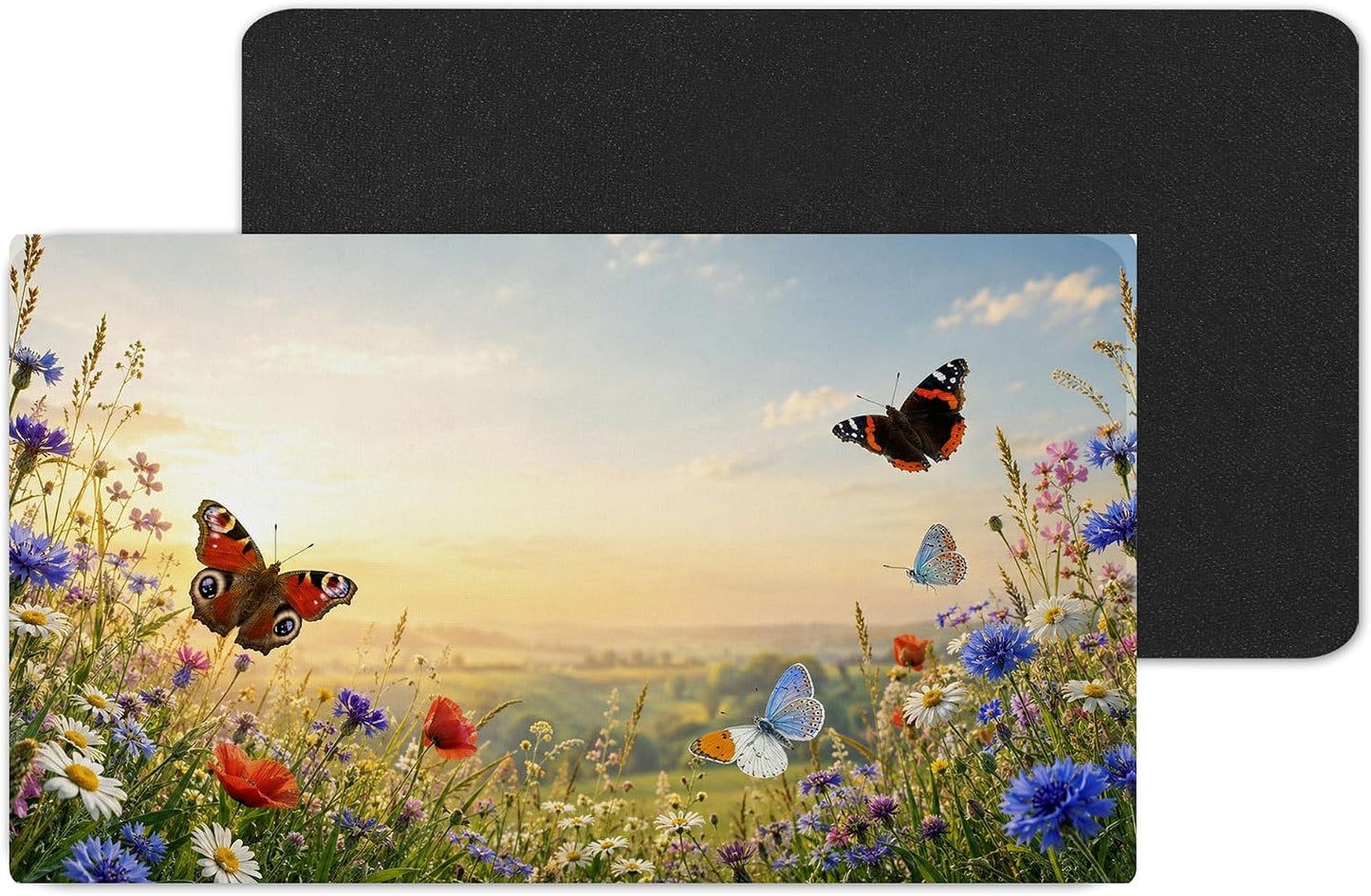 Vixar Wildflower Butterflies Large Desk Mat – Garden Nature Fabric Mouse Pad with 3mm Non-Slip Rubber Base, 600 x 350mm