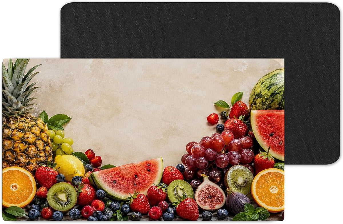 Vixar Tropical Fruit Border Large Desk Mat – Colourful Fresh Fruit Fabric Mouse Pad with 3mm Non-Slip Rubber Base, 600 x 350mm