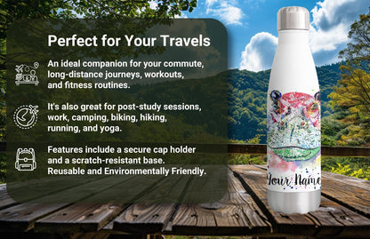 Vixar Hippopotamus Hippo Personalised Custom Bottle with your Text/name Watercolour wild animal Bottle double Wall insulated Stainless steel sport Drinks 500ml