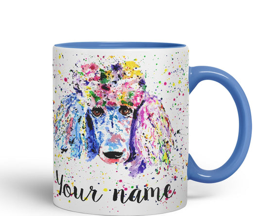 Personalised mug with Your Text name Poodle Bridge Dog Pet animals Watercolour Art Coloured Ceramic Mug Cup Gift 330ml 11oz Custom Work Office Tea Coffee