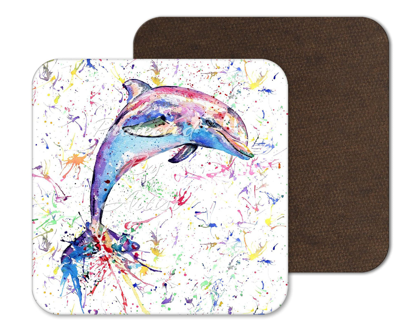 Coaster Dolphin Sea Animals Coasters Watercolour Art Gift Work Office Dining Tea coffee