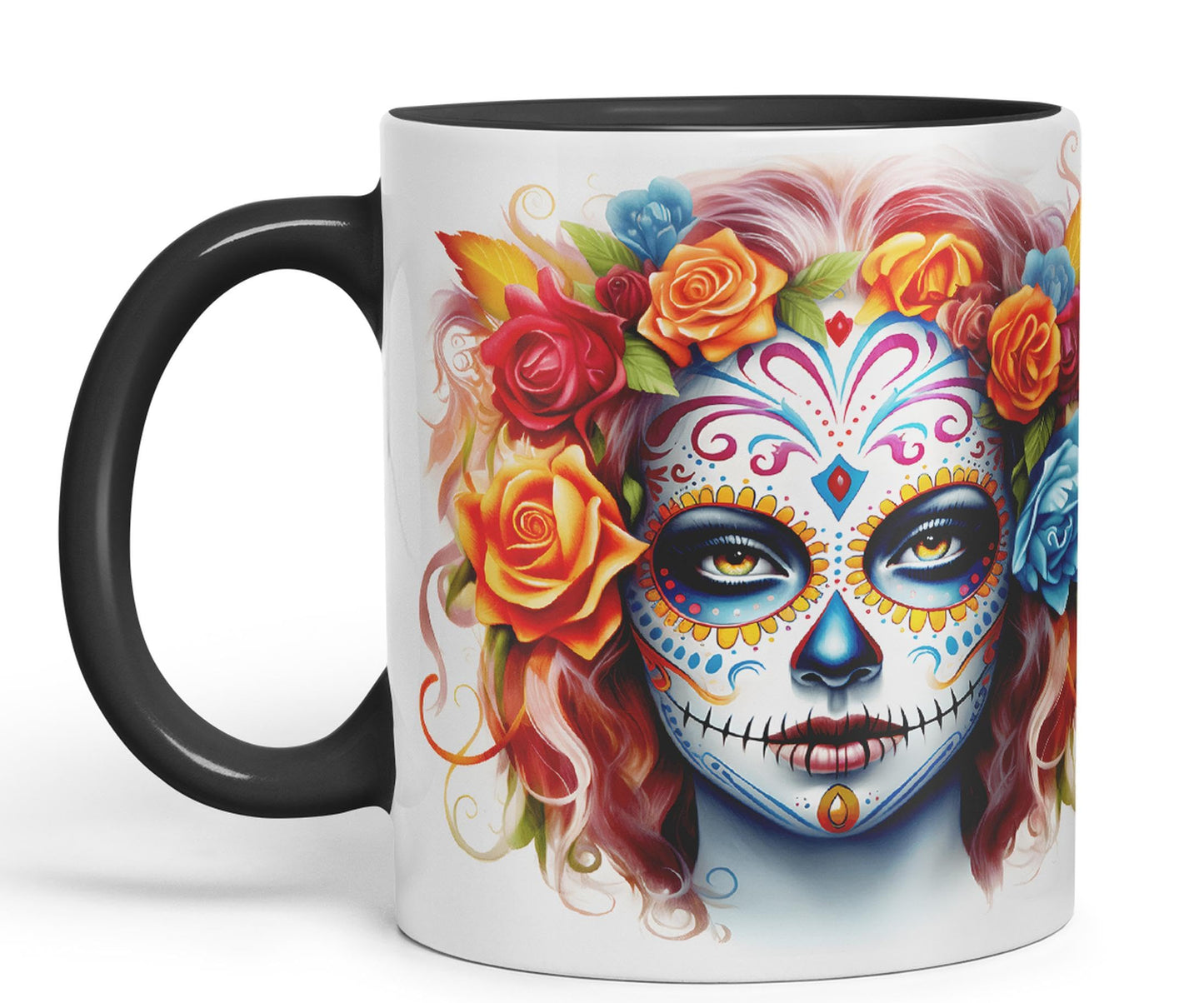 Sugar Skull and Roses Ceramic Coloured Mug Cup for Tea Coffee Hot Brew 330ml 11Oz Gift sk3