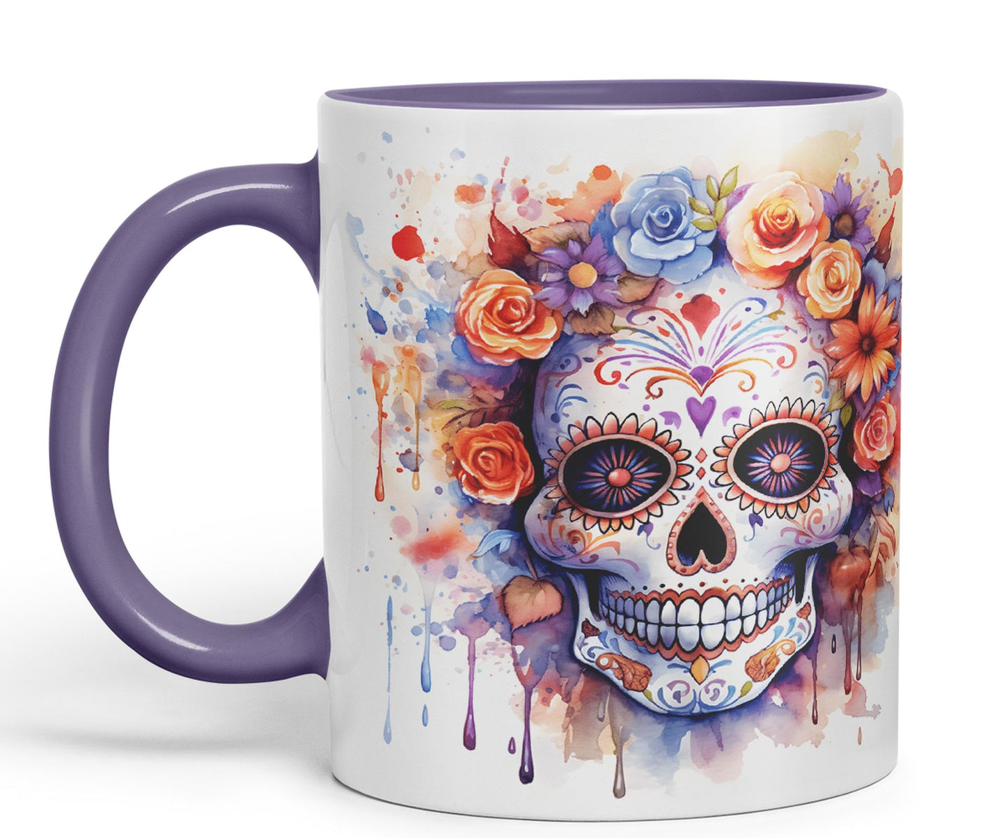 Sugar Skull and Roses Ceramic Coloured Mug Cup for Tea Coffee Hot Brew 330ml 11Oz Gift sk5