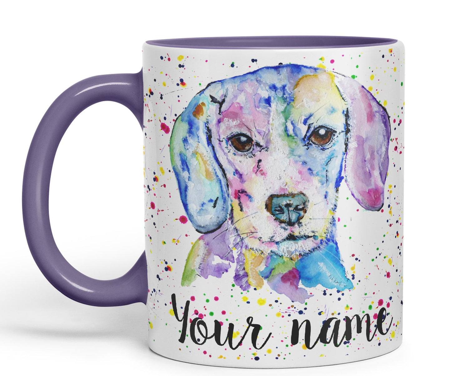 Vixar Personalised with Your Text Beagle Hound hounting Dog Pet Watercolour Art Coloured Ceramic Mug Cup Gift 330ml 11oz Custom Work Office Tea Coffee