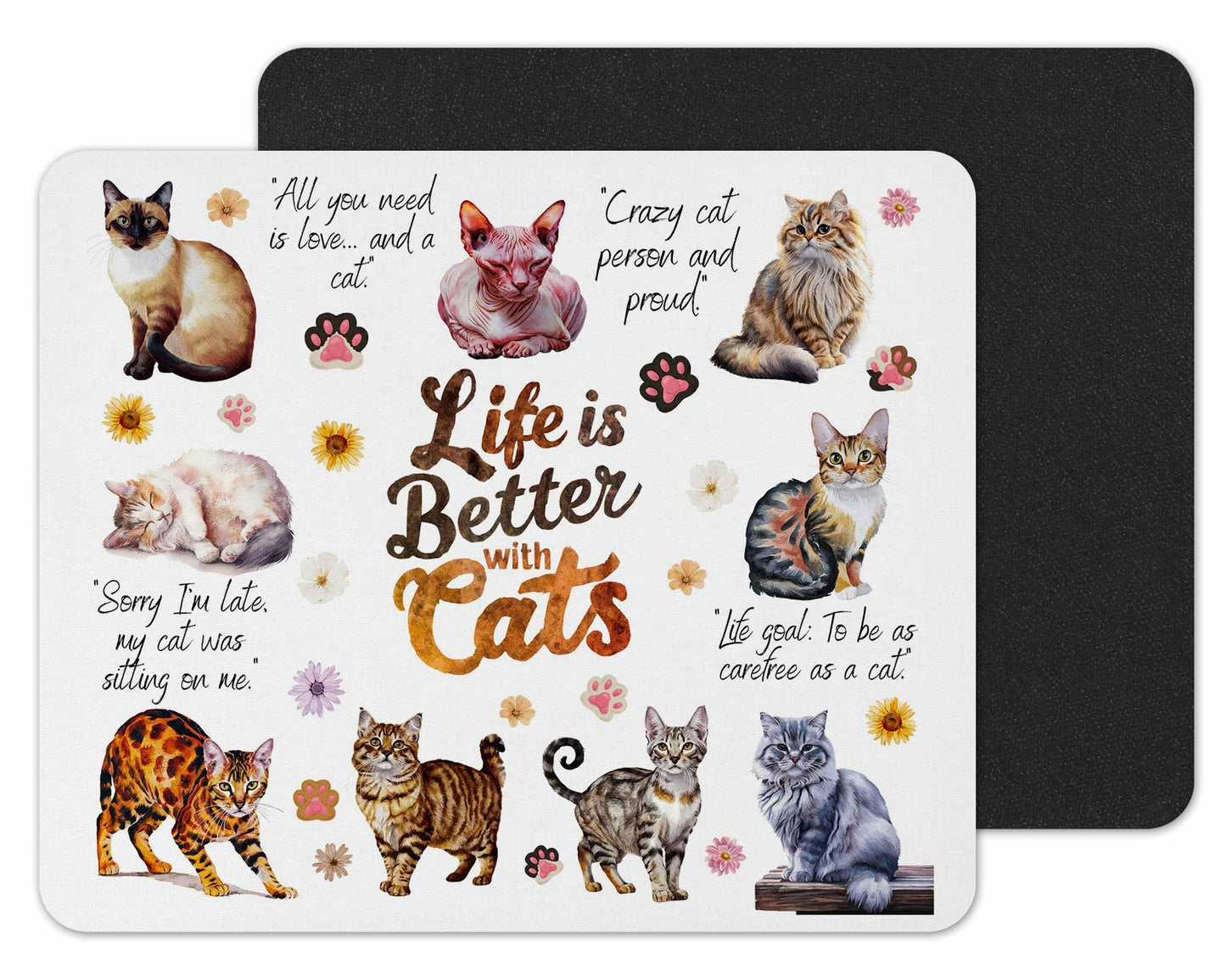 Life is better with Cats Dogs Horse Pats hobby Mouse mat pad for UK with Holiday Non Slip PC Desktop Laptop for office Work school home animals gift