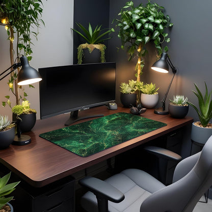 Vixar Emerald Green Gold Marble Large Desk Mat – Luxury Stone Pattern Fabric Mouse Pad with 3mm Non-Slip Rubber Base, 600 x 350mm (green)