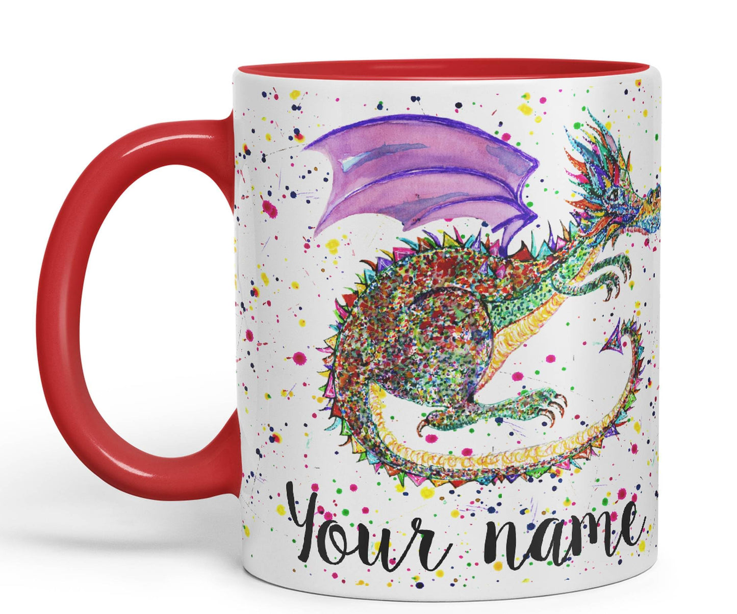 Personalised with Your Text Mythical Dragon Lizard Reptile Watercolour Art Coloured Ceramic Mug Cup Gift 330ml 11oz Custom Work Office Tea Coffee