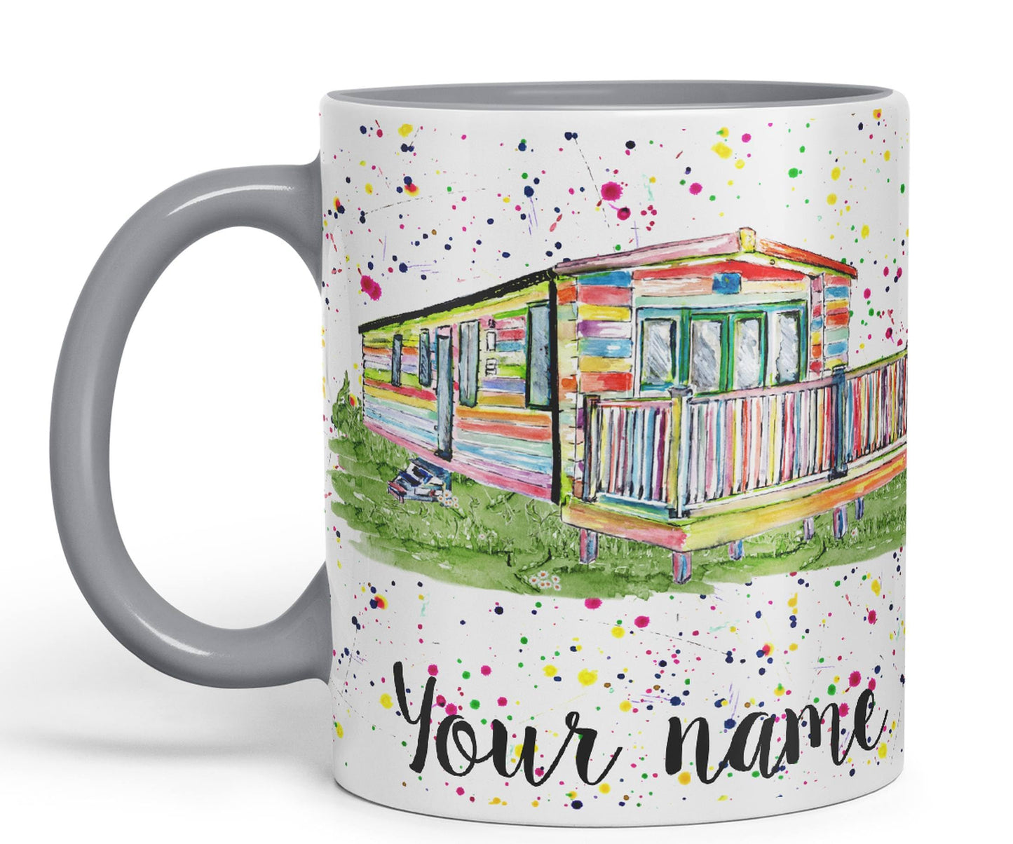 Vixar Personalised with Your Text Watercolour Caravan Static Holiday Homert Coloured Ceramic Mug Cup Gift 330ml 11oz Custom Work Office Tea Coffee