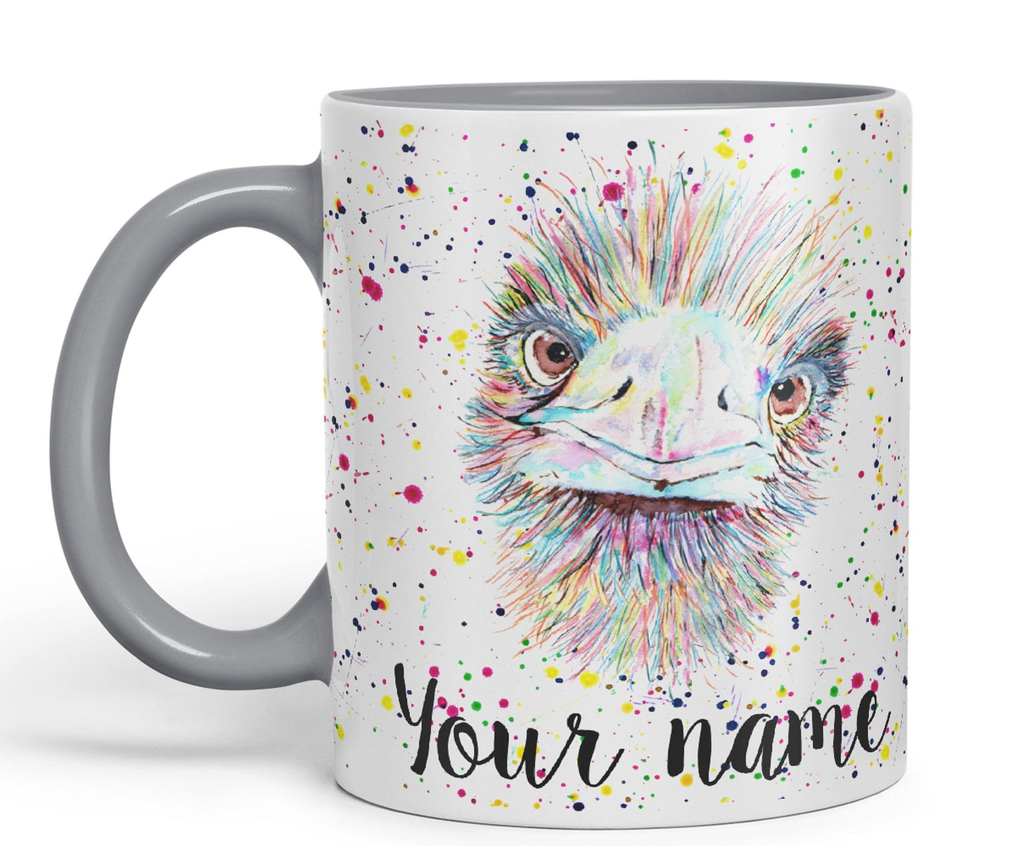 Vixar Personalised with Your Text Emu Bird Animals Watercolour Art Coloured Ceramic Mug Cup Gift 330ml 11oz Custom Work Office Tea Coffee