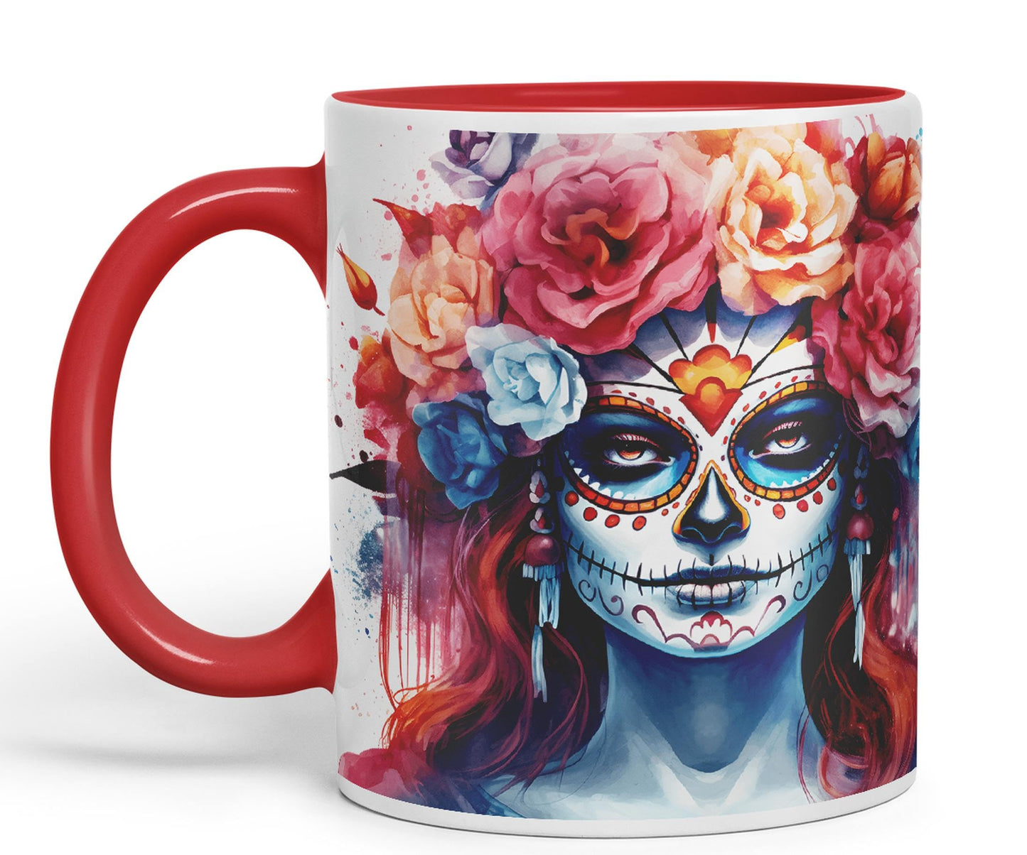 Sugar Skull and Roses Ceramic Coloured Mug Cup for Tea Coffee Hot Brew 330ml 11Oz Gift sk1