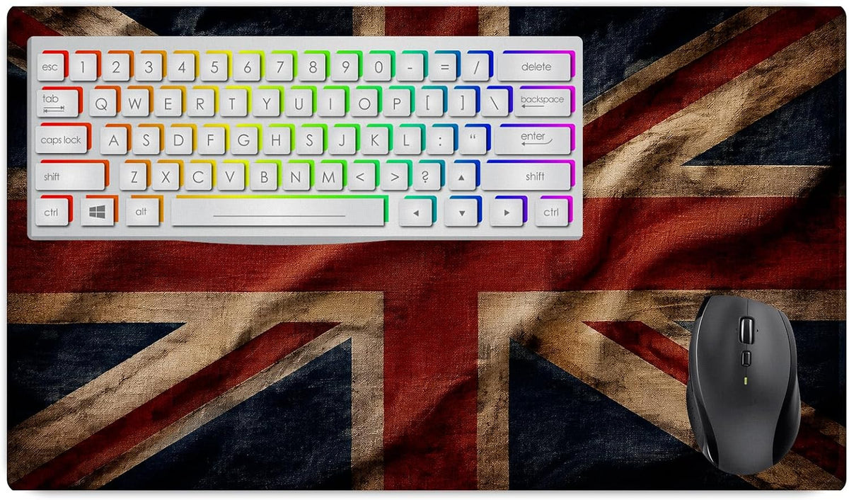 Vixar Vintage Union Jack Large Desk Mat – British Flag Fabric Mouse Pad with 3mm Non-Slip Rubber Base, 600 x 350mm