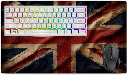 Vixar Vintage Union Jack Large Desk Mat – British Flag Fabric Mouse Pad with 3mm Non-Slip Rubber Base, 600 x 350mm