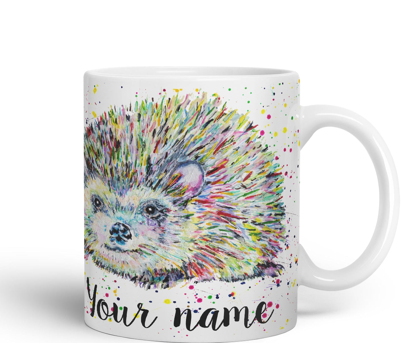 Vixar Personalised with Your Text Hedgehog Wildlife Watercolour Art Coloured Ceramic Mug Cup Gift 330ml 11oz Custom Work Office Tea Coffee