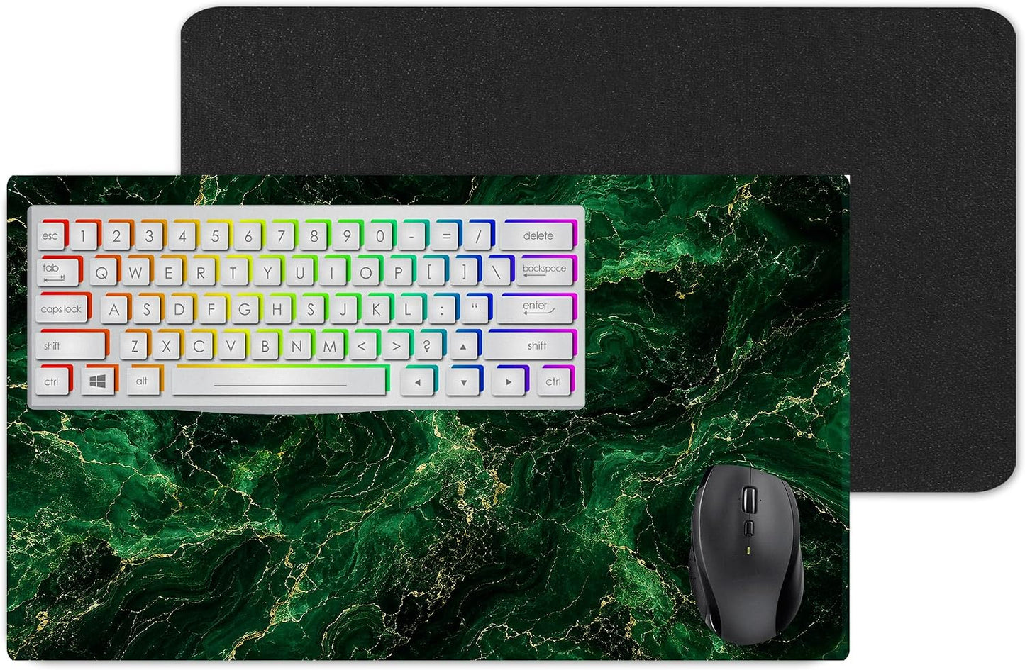 Vixar Emerald Green Gold Marble Large Desk Mat – Luxury Stone Pattern Fabric Mouse Pad with 3mm Non-Slip Rubber Base, 600 x 350mm (green)