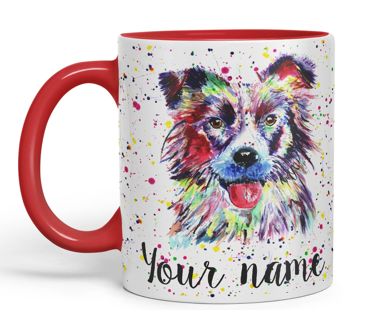 Vixar Personalised with Your Text Border Collie Dog Pet Animal Watercolour Art Coloured Ceramic Mug Cup Gift 330ml 11oz Custom Work Office Tea Coffee