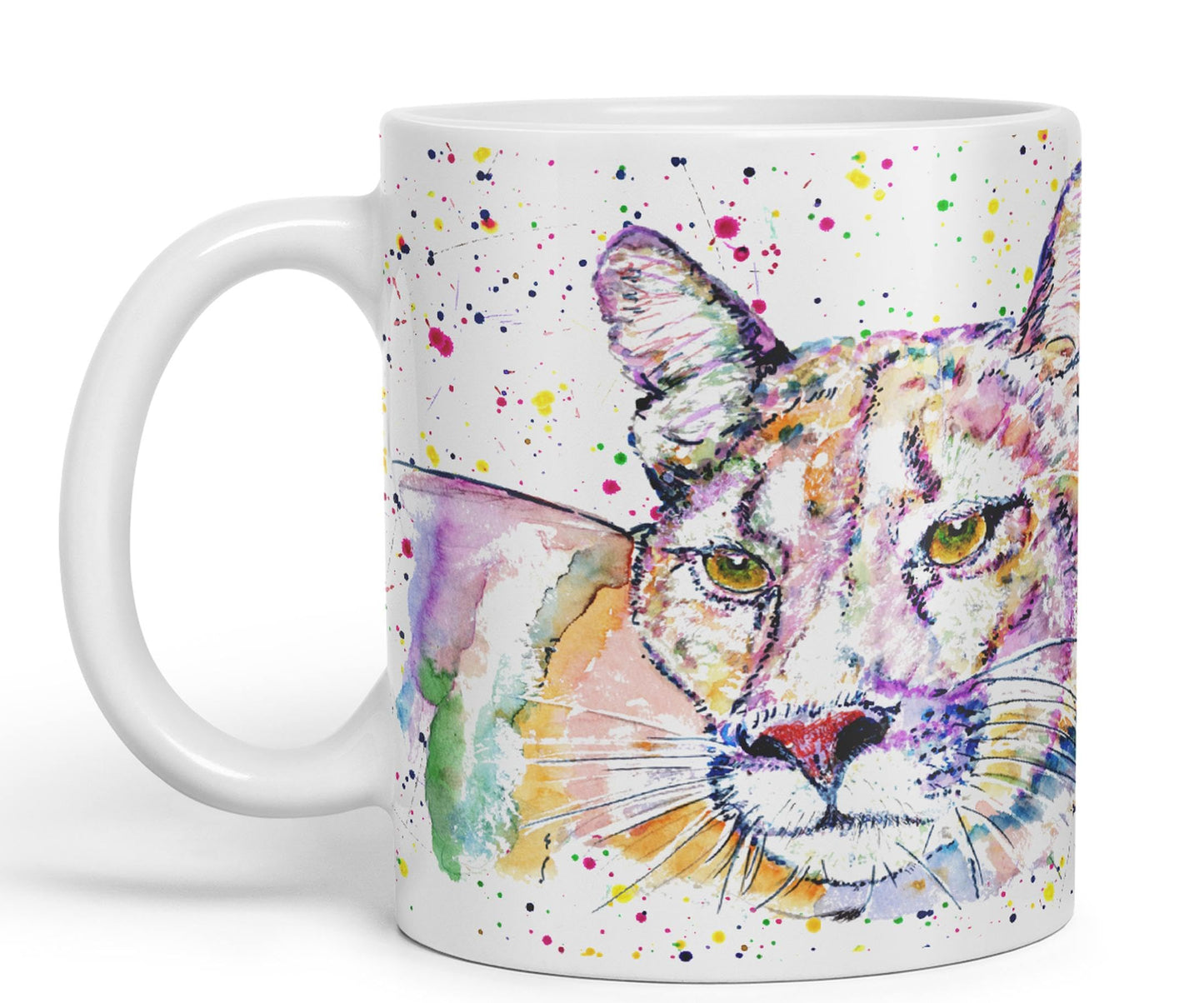 Vixar Cougar Big Cat Animals Watercolour Art Coloured 330 ml Mug Cup Gift Birthday Work Office Tea Coffee