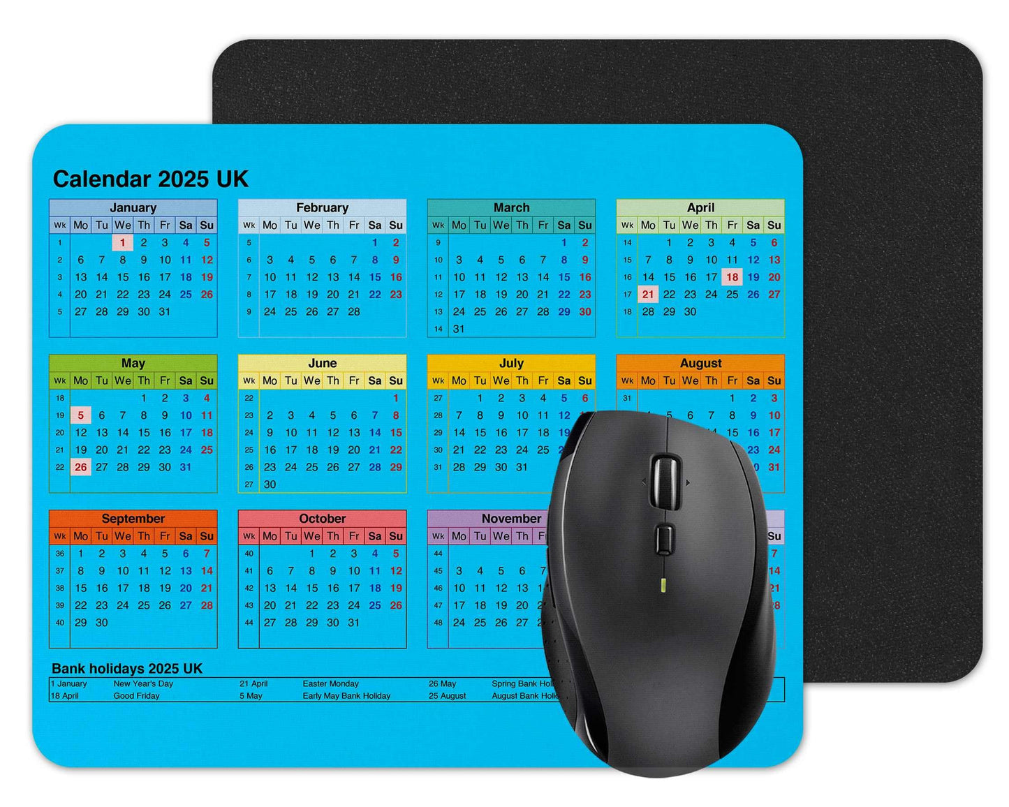 Vixar Calendar 2025 Mouse mat pad for UK with Holiday Non Slip PC Desktop Laptop for Office home work