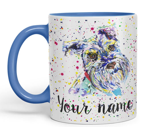 Personalised mug with Your Text name Schnauzer Terrier Dog Pet animals Watercolour Art Coloured Ceramic Mug Cup Gift 330ml 11oz Custom Work Office Tea Coffee