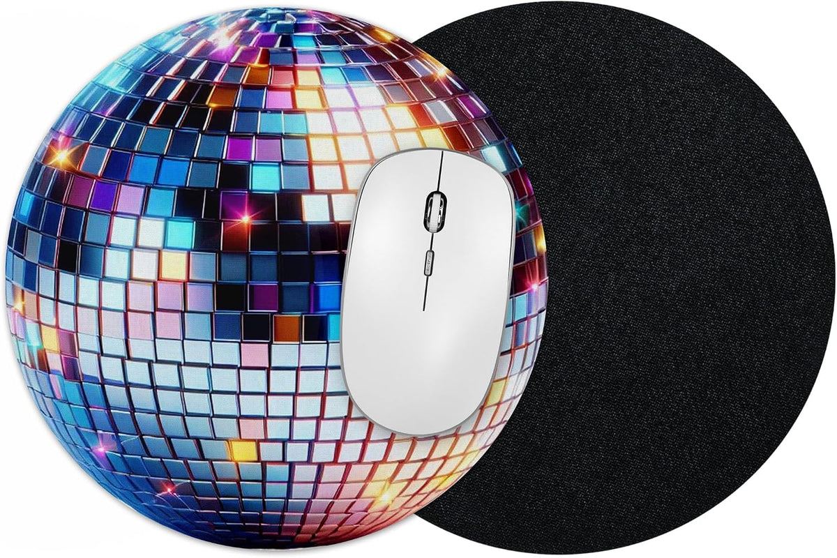 Vixar Colourful Disco Ball Round Mouse Mat – Party Fabric Mouse Pad with 5mm Non-Slip Rubber Base, 202mm (Colourful ball)